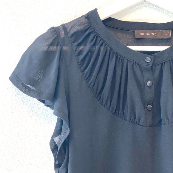 The Limited Black Sheer Short Ruffled Sleeve Blouse Shirt Top - Picture 5 of 9